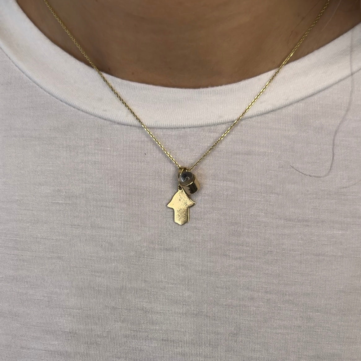 שרשרת מיני חמסה עם צ׳ארם התמונה המוצפנת זהב מלא