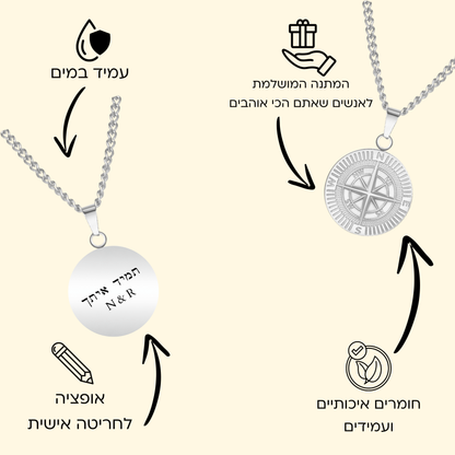 שרשרת מצפן לגבר עם חריטה נסתרת