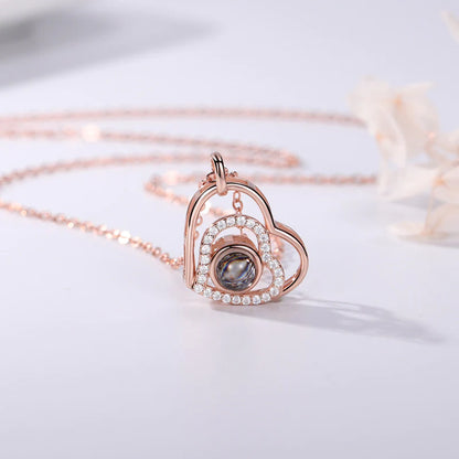 שרשרת לב כפול שיבוץ יהלומים - Myone Jewelry
